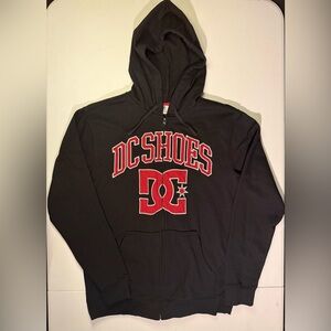 DC Shoes Black Zip Up Hoodie with Red Stitched on Logo Men’s Medium